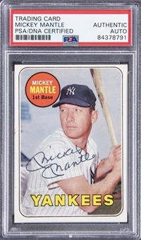 1969 Topps #500 Mickey Mantle Signed Card – PSA/DNA Authentic
